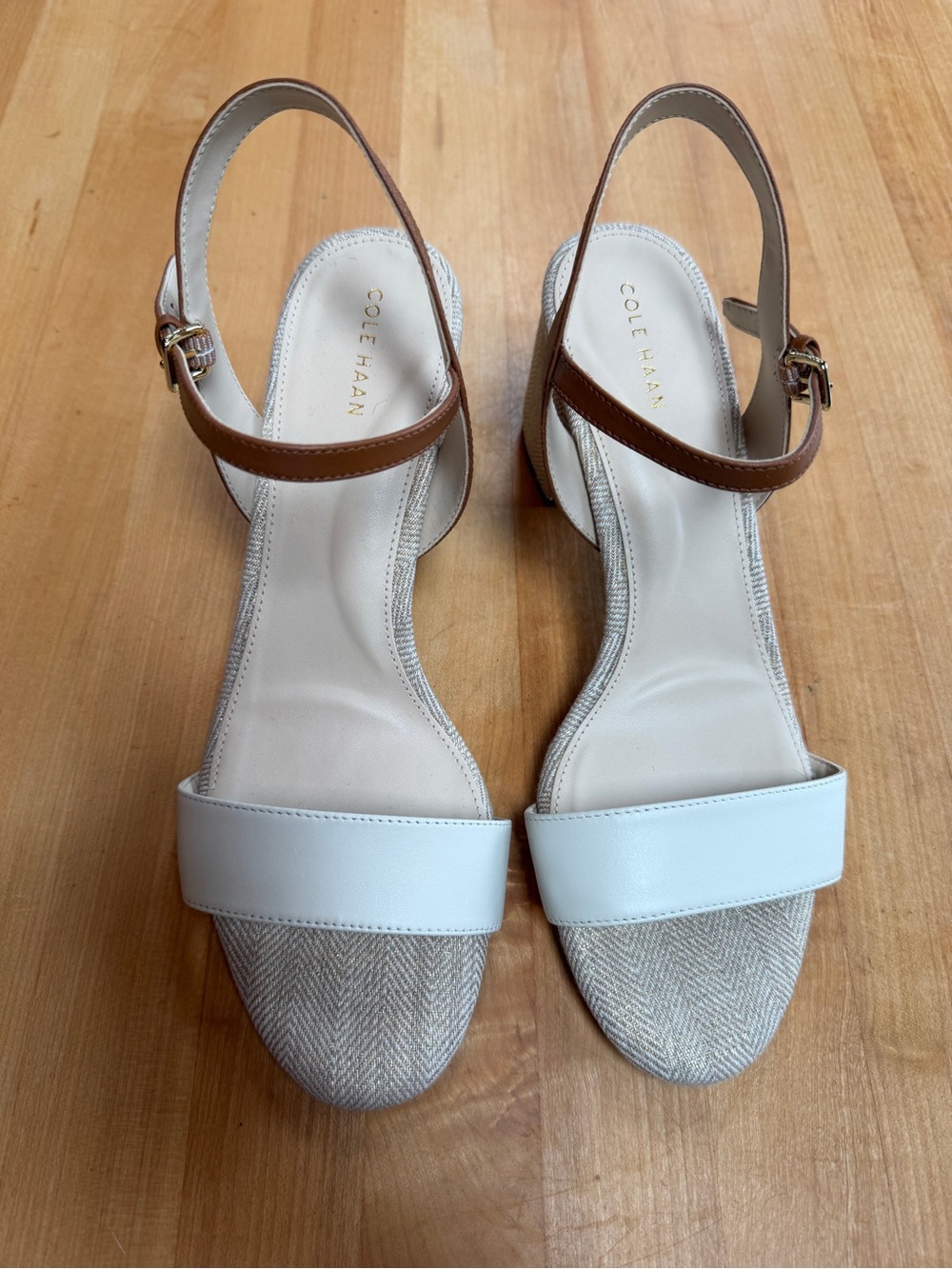 Cole Haan Cream & Brown Leather Slingback Sandals
